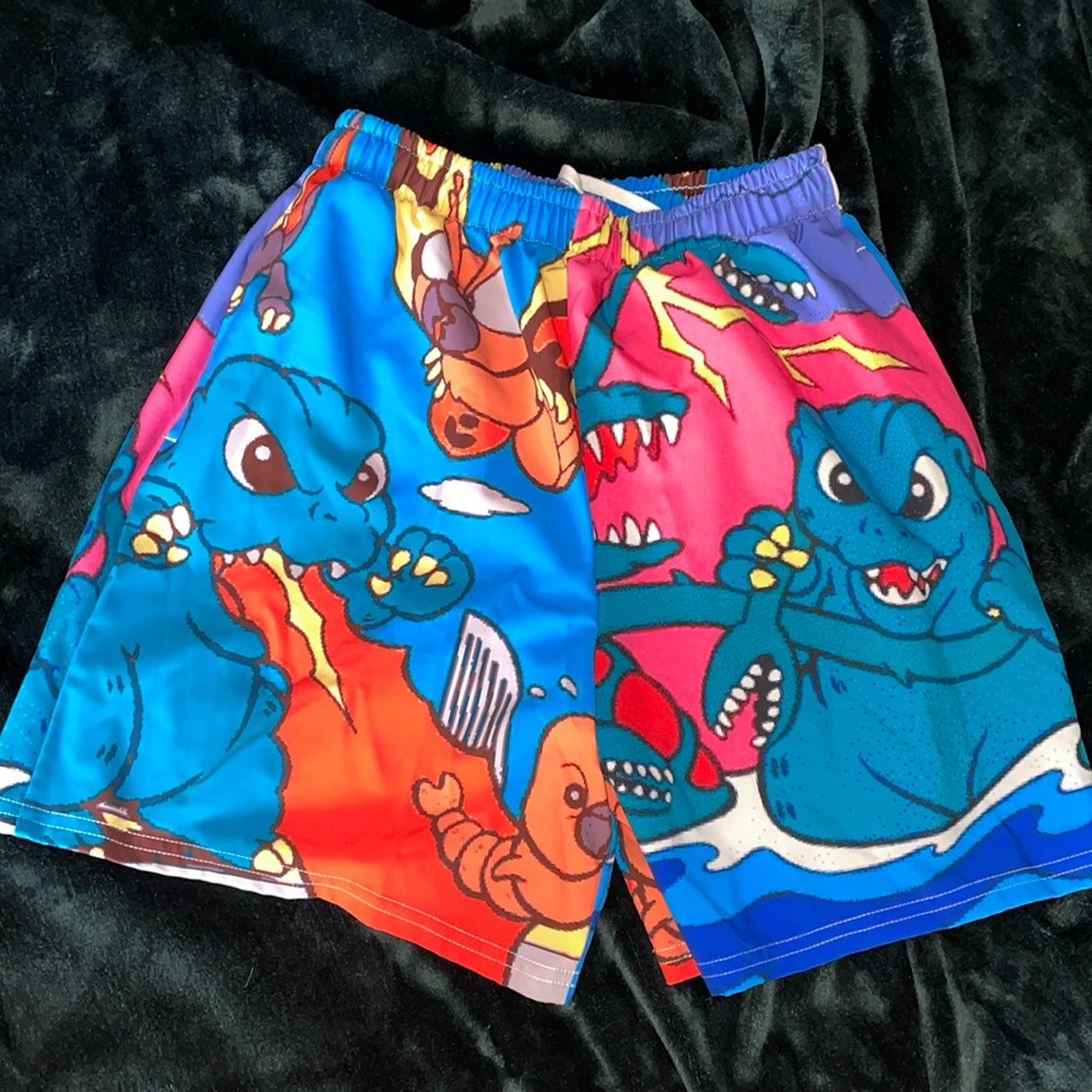 Unisex Godzilla running shorts (blue/pink)